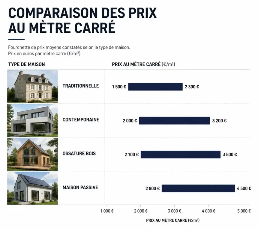 Comparatif des prix moyen m2 construction maison par type de maison