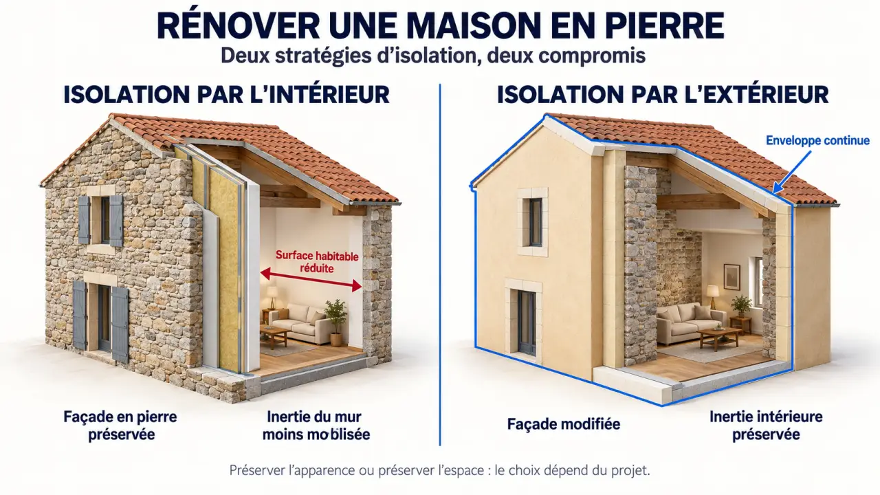 Comment isoler des murs en pierre : comparaison entre isolation par l’intérieur et par l’extérieur