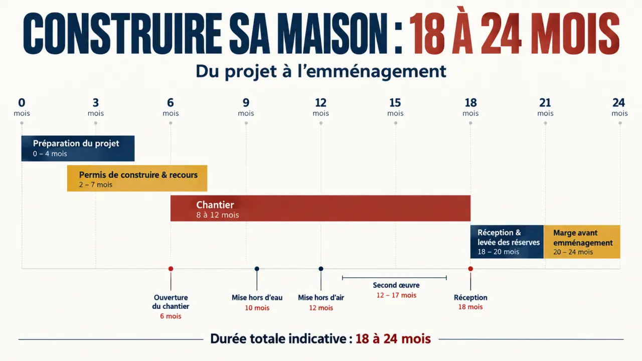 Combien de temps construction maison : calendrier des étapes et durée totale du projet