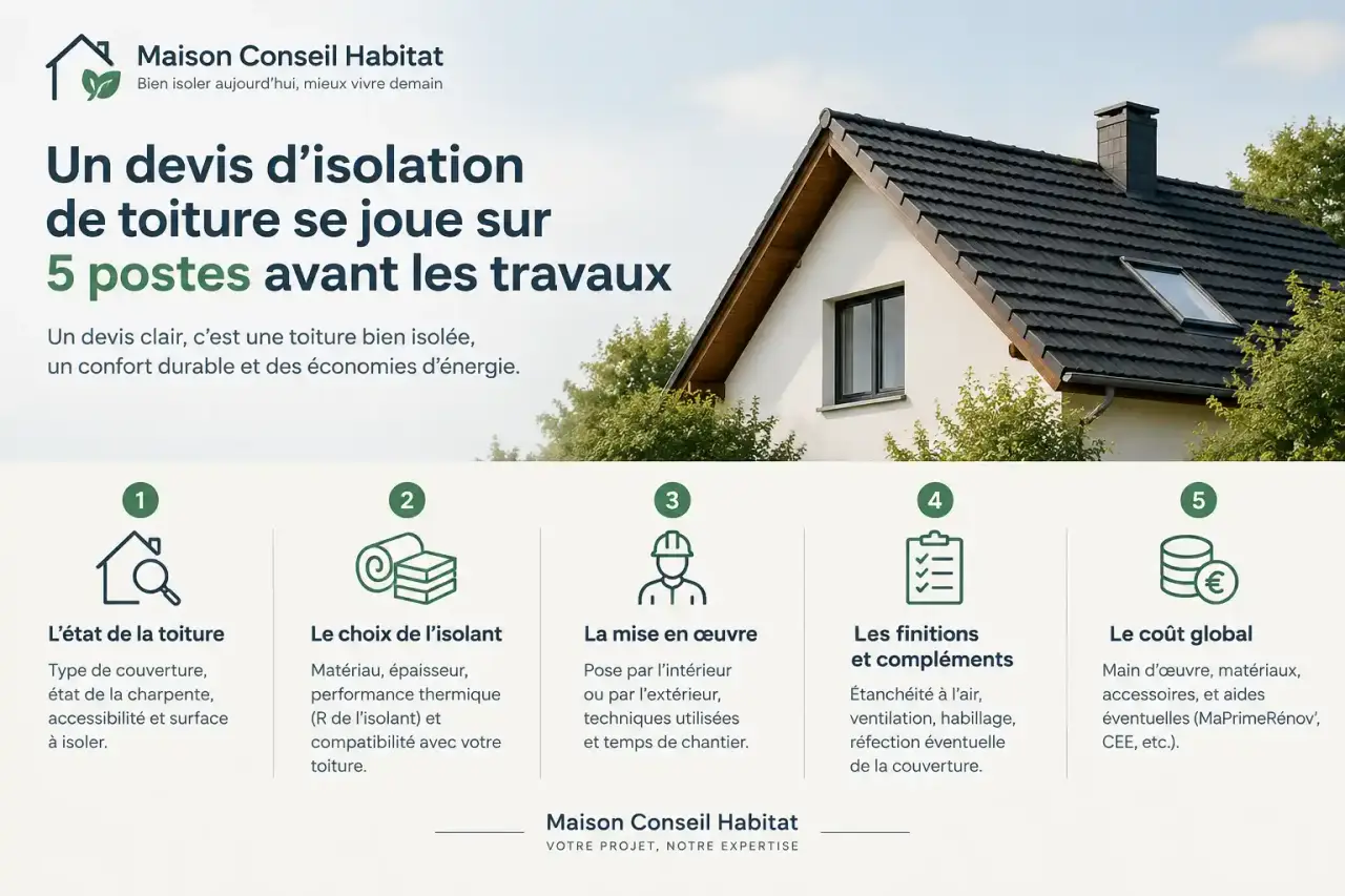 Un devis d’isolation de toiture se joue sur 5 postes avant les travaux
