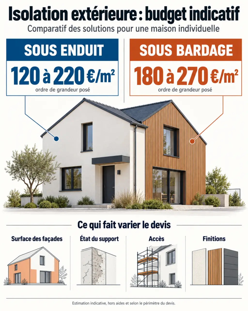 Devis isolation extérieur maison : comparaison des prix sous enduit et sous bardage